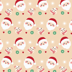 Santa's Tea Time Seamless Pattern.Seamless pattern features Santa Claus, a cup of tea and snowflake.