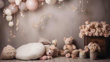 Backdrop for newborn photo studio, room background for children photography  - obrazy, fototapety, plakaty