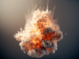 big explosion with smoke and fire on a dark background. Generative AI