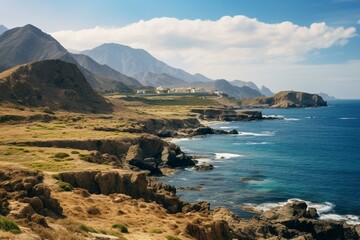Fototapeta na wymiar Beautiful coastal landscape in Cabo de Gata, Andalusia, with a natural park near Almeria. Generative AI