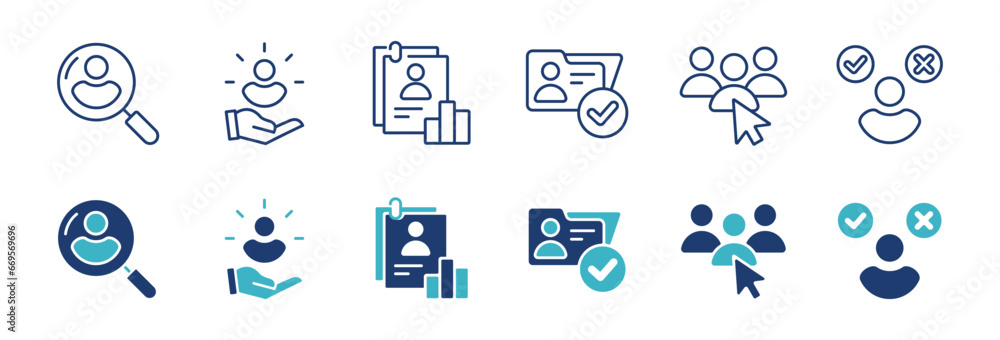 Poster hiring recruitment icon set business job interview headhunting search candidate employee vector illu
