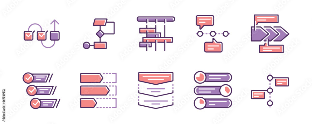 Aufkleber collection of business workflow timeline project roadmap icon set diagram infographic progress task chart vector illustration for web and app design