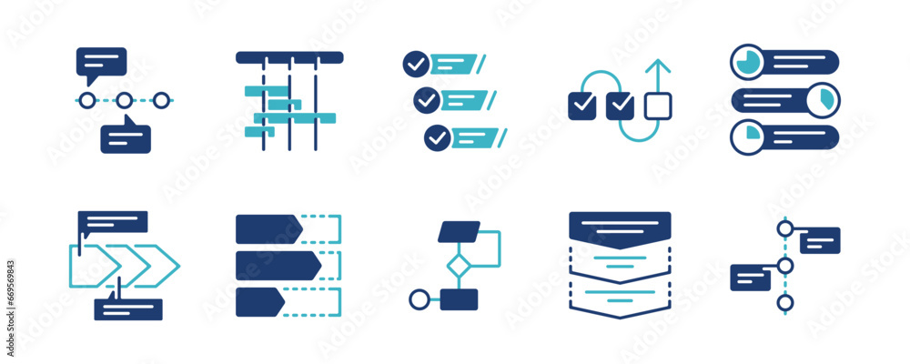 Poster workflow progress roadmap icon set business performance infographic project timeline chart vector illustration 