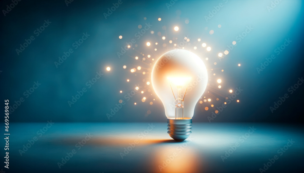Poster glowing light bulb on dark background. idea concept. generative ai