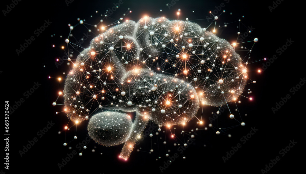 Poster Human brain and neurons. Artificial intelligence concept. Generative AI