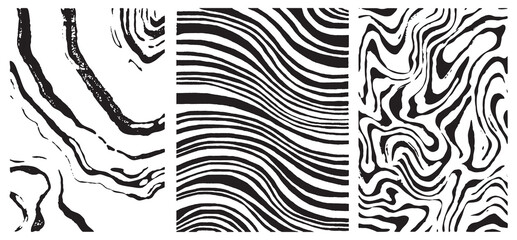 Set of patterns. Stripe Wavy Line Background. Painted brush lines horizontal, chaotic, parallel pattern. Textured Repeat Pattern. Abstract Hand Drawing. Textile Print. Modern Trendy Monochrome.