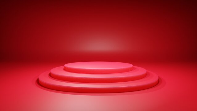 Blank red stand for showing product 3d render, empty red background and stand display for concept, red background with stand