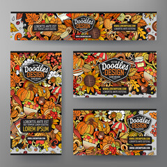 Fototapeta na wymiar Cartoon vector doodle set of Autumn corporate identity templates.