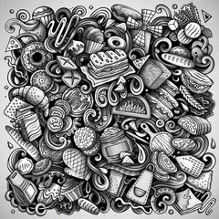 Bakery doodle cartoon funny banner