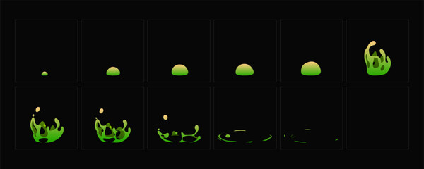 Green toxic bubble burst effect. liquid bubble animation sprites sheet for 2D animation. game, cartoon, video, animation or motion design. lava bubble burst.