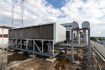 Industrail free-cooling chiller air conditioner on the rooftop.