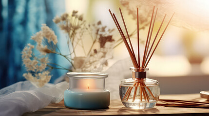 Decorative scented soy candles for the home. Cozy and comfortable burning aroma candle. 