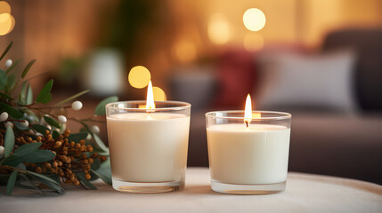 Decorative scented soy candles for the home. Cozy and comfortable burning aroma candle. 