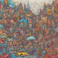 stunning city, phantasmagoric style, contemporary intricate art, colorful, detailed