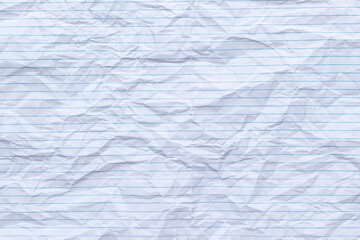 Top view empty rumpled lined paper with wrinkled. Notebook lined paper background and texture.