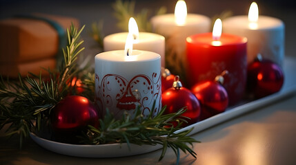 Colorful Christmas-themed Candle with Decorations, High Definition 4K