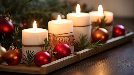 Colorful Christmas-themed Candle with Decorations, High Definition 4K