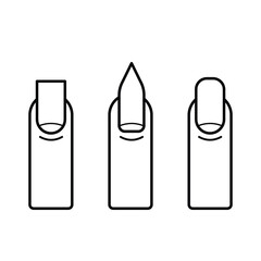 Three human finger nails shape after manicure salon treatment vector icon illustration black outline isolated on square white background. Simple flat cartoon art styled drawing.