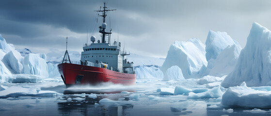  icebreaker sailing through the Arctic Sea - obrazy, fototapety, plakaty
