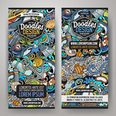 Obraz premium Cartoon cute doodles Diving vertical banners set