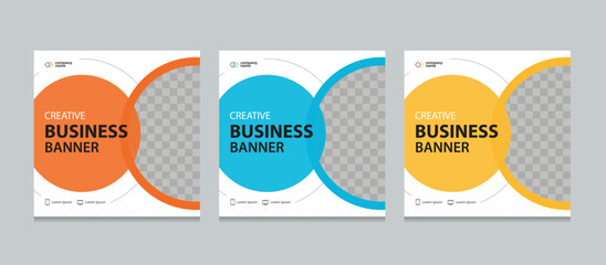 Set of Editable square business web banner design template. Suitable for social media post, instagram story and web ads. Vector illustration with Space to add pictures.