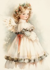 Fototapeta premium cute nostalgic christmas angel, suitable for greeting cards - ai-generated