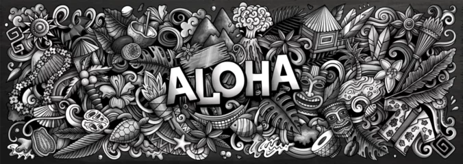 Fotobehang Aloha Hawaii doodle cartoon funny banner © balabolka