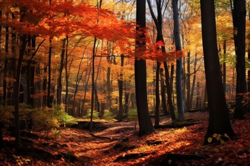 Vibrant fall woods. Generative AI