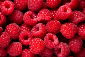 Ripe raspberries, berry background. AI generated.