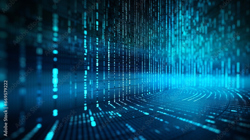 Aufkleber blue digital binary data on computer screen background