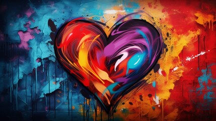 A painting of a heart on a wall - obrazy, fototapety, plakaty