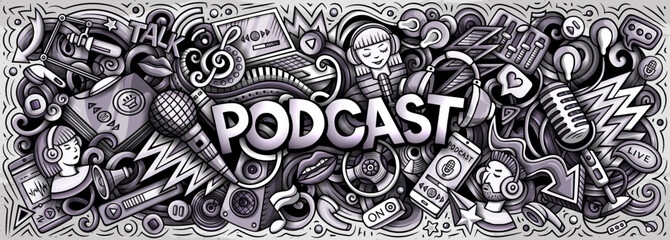 Podcast doodle cartoon funny banner