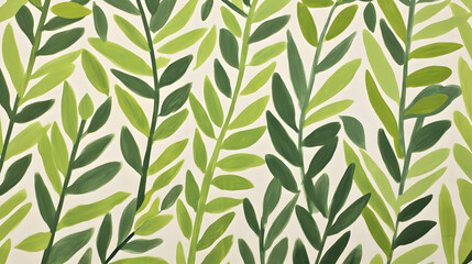 Fototapeta premium Green leaves, hand-painted