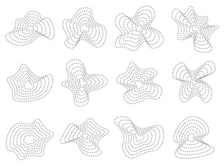 Abstract topography dot lines circles. Organic texture shapes. Vector topographic with dotted lines illustrations set