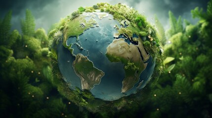 A picture of the earth surrounded by trees