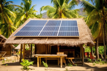 solar panels on a beach hut