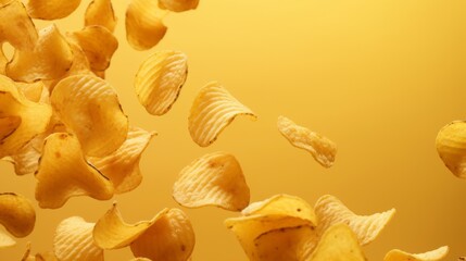 Obraz premium A pile of potato chips falling into the air