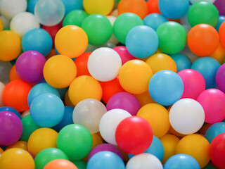 Colorful balls. Soft focus of the plastic colored children's balls. For children's pools and games.