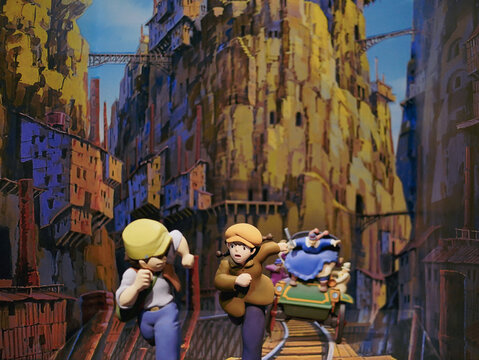 BKK - Sep10, 2023: A scene from Laputa, Castle in the Sky (1986) anime from Ghibli Studio. The World of STUDIO GHIBLI's Animation Exhibition Bangkok 2023. Temporary Event holding on Q3 (Jul - Sep'23)