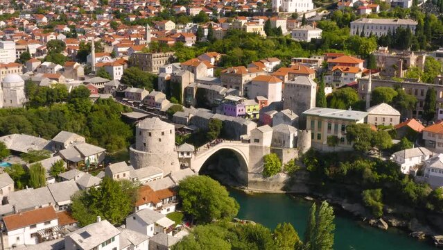 Aerial view of Mostar and its attractions