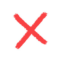 Obraz premium Red cross doodle isolated on white background. Hand drawn minimalistic vector element, voice, checkmark.