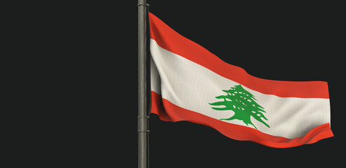 Lebanon, Lebanese Republic Flag, Flag waving on dark background. 3D Design.