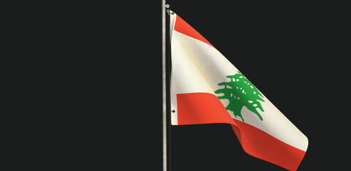 Lebanon, Lebanese Republic Flag, Flag waving on dark background. 3D Design.