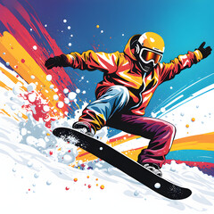 Vibrant Action Shot - Snowboarder