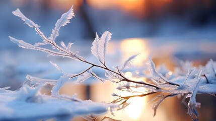 Winter frozen landscape close up