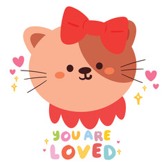 cute illustration cartoon cat with cute hand lettering. cute animal wallpaper, background and card