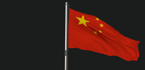 China, People's Republic of China Flag, Flag waving on dark background. 3D Design.