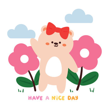 cute illustration cartoon bear and flower. animal wallpaper for card, background