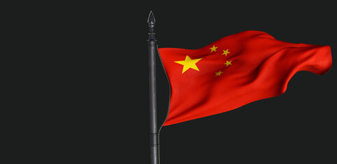 China, People's Republic of China Flag, Flag waving on dark background. 3D Design.