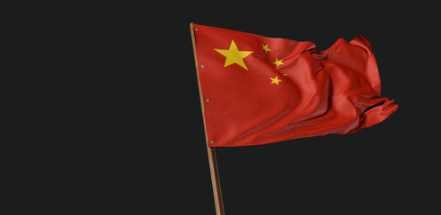 China, People's Republic of China Flag, Flag waving on dark background. 3D Design.